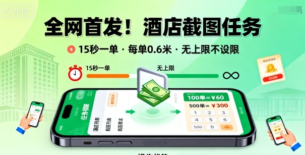 全网首发!酒店截图任务,15秒一单,每单0.6米,任务无上限不设限,矩阵操作单日3张到手【揭秘】-互联网资源大全网