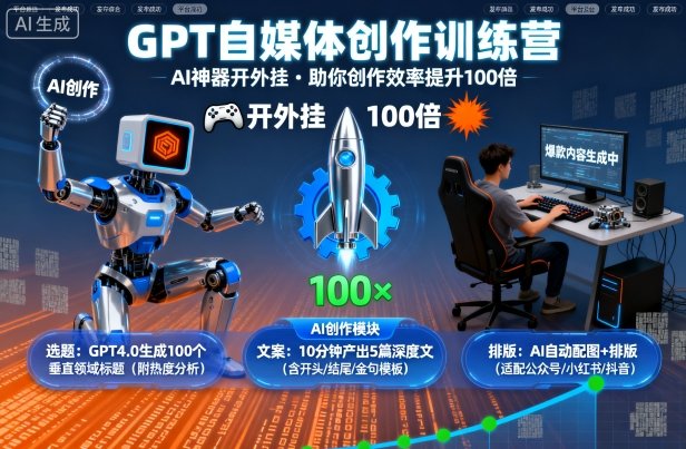 GPT自媒体创作训练营:AI神器开外挂,助你创作效率提升100倍-互联网资源大全网