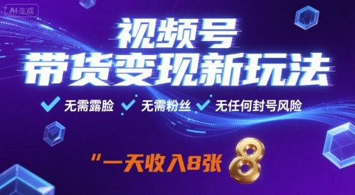 视频号带货变现新玩法,无需露脸,无需粉丝,无任何封号风险,一天收益8张【揭秘】-互联网资源大全网