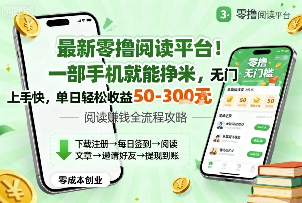 最新零撸阅读平台！一部手机就能挣米，无门槛上手快，单日轻松收益50-3张【揭秘】-互联网资源大全网
