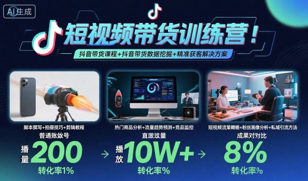 短视频带货训练营,抖音带货课程+抖音带货数据挖掘+精准获客解决方案-互联网资源大全网