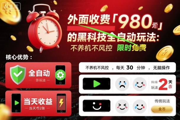 外面收费980的黑科技全自动玩法,不养机不风控,每天30分钟,无脑操作,当天收益2张【揭秘】-第一资源库