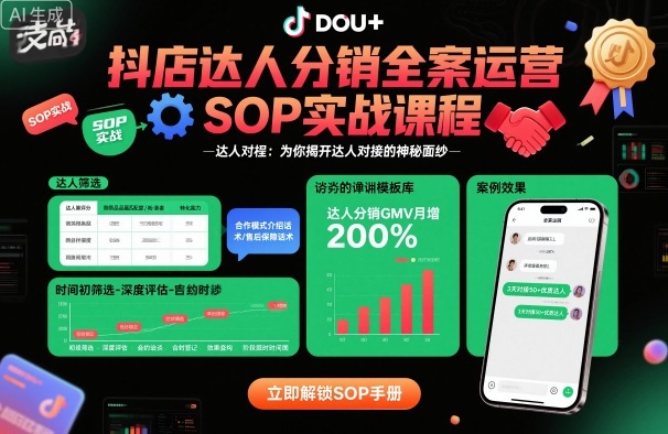 抖店达人分销全案运营SOP实战课程，为你揭开达人对接的神秘面纱-第一资源库