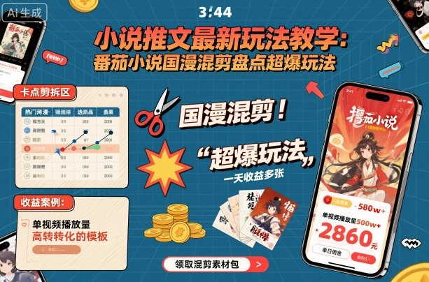 小说推文最新玩法教学,番茄小说国漫混剪盘点超爆玩法,全程干货,一天收益多张-互联网资源大全网