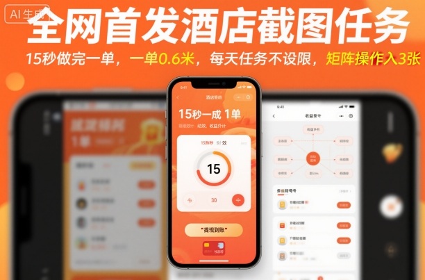 全网首发酒店截图任务，15秒做完一单，一单0.6米，每天任务不设限，矩阵操作日入3张【揭秘】-互联网资源大全网