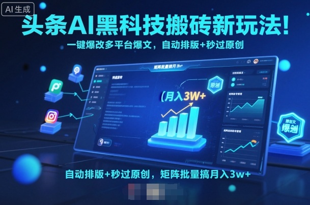 头条AI黑科技搬砖新玩法!一键爆改多平台爆文,自动排版+秒过原创,矩阵批量搞月入3w+【揭秘】-互联网资源大全网