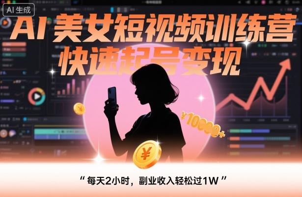 AI美女短视频训练营，快速起号变现，每天2小时，副业收入轻松过1W-第一资源库