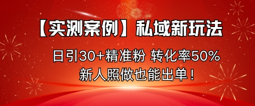 【实测案例】私域新玩法,日引30+精准粉,转化率50%,新人照做也能出单!-互联网资源大全网