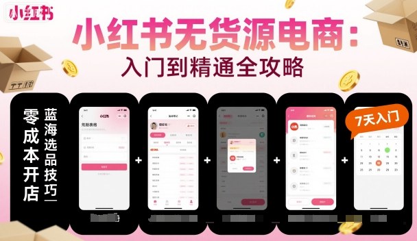 小红书无货源电商,入门到精通,开店+选品+笔记+剪辑+赛道+内容-互联网资源大全网