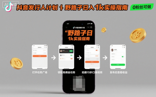 抖音发行人计划全新野路子玩法,随时随地,只要有手机,就能操作,日入1k+【揭秘】-互联网资源大全网