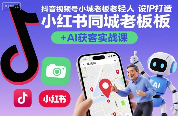 抖音视频号小红书同城老板轻人设IP打造+AI获客实战课,人设打造-算法拆解-拍摄剪辑-内容运营-AI创作-第一资源库