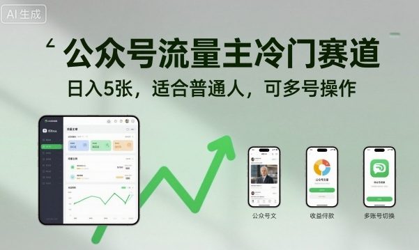 公众号流量主冷门赛道,日入5张,适合普通人,可多号操作-互联网资源大全网