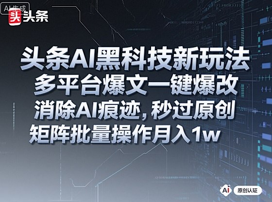 头条AI黑科技新玩法，多平台爆文一键爆改，消除AI痕迹，秒过原创，矩阵批量操作月入1w+【揭秘】-互联网资源大全网