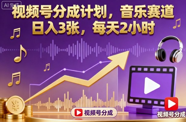 视频号分成计划,音乐赛道,日入3张,每天2小时-互联网资源大全网