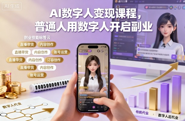 AI数字人变现课程，普通人用数字人开启副业-互联网资源大全网
