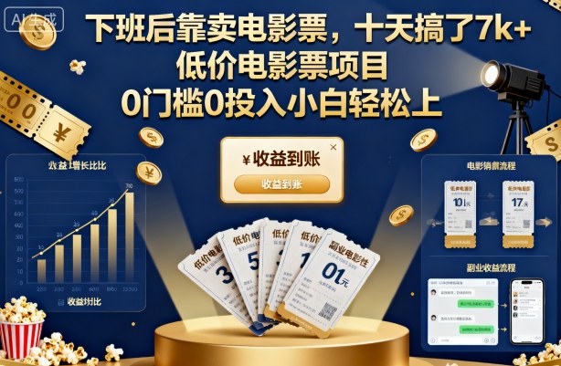 下班后靠卖电影票，十天搞了7k+，低价电影票项目，0门槛0投入小白轻松上手【揭秘】-互联网资源大全网