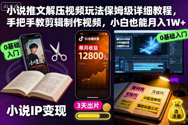 小说推文解压视频玩法保姆级详细教程,手把手教剪辑制作视频,小白也能月入1W+-互联网资源大全网