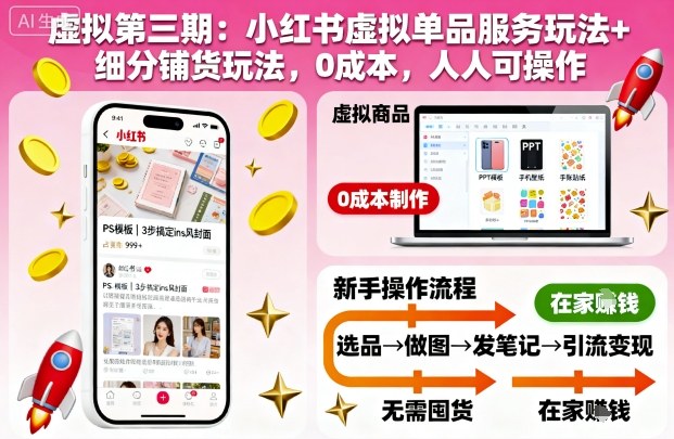 虚拟第三期：小红书虚拟单品服务玩法+细分铺货玩法，0成本，人人可操作-互联网资源大全网