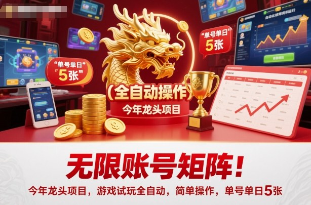 无限账号矩阵！今年龙头项目，游戏试玩全自动，简单操作，单号单日5张【揭秘】-互联网资源大全网