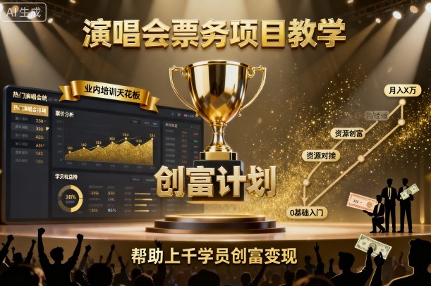 演唱会票务项目教学,业内培训天花板,帮助上千学员创富变现-互联网资源大全网