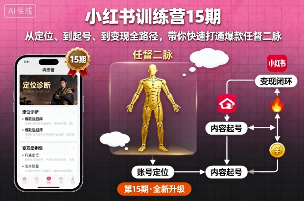 小红书训练营15期，从定位、到起号、到变现全路径，带你快速打通爆款任督二脉-互联网资源大全网
