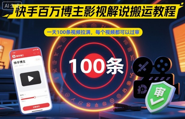 快手百万博主影视解说搬运教程,一天100条视频拉满,每个视频都可以过审-互联网资源大全网