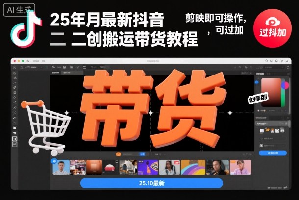 25年10月最新抖音二创搬运带货教程，剪映即可操作，可过抖加-互联网资源大全网