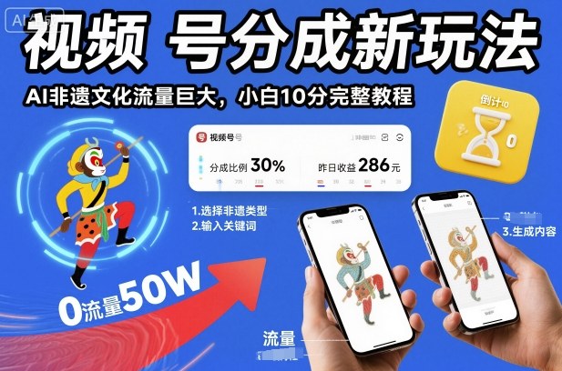 视频号分成新玩法,AI非遗文化流量巨大,小白10分钟搞定,完整教程-互联网资源大全网