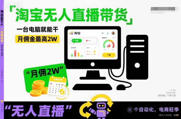 淘宝无人直播带货，一台电脑就能干，月佣金最高2W，电商旺季【揭秘】-第一资源库