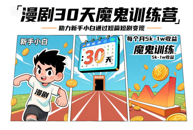 漫剧30天魔鬼训练营,助力新手小白通过短篇短剧变现,每个月5k-1w收益-第一资源库