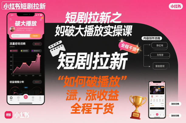 短剧拉新之小红书如何破大播放实操课，如何破播放，涨收益，全程干货-互联网资源大全网
