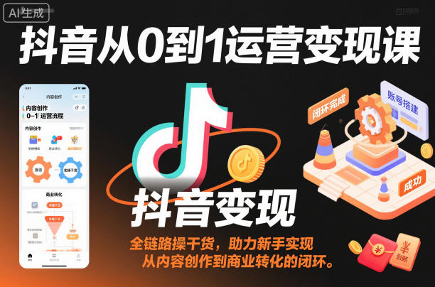 抖音从0到1运营变现课，全链路实操干货，助力新手实现从内容创作到商业转化的闭环-互联网资源大全网