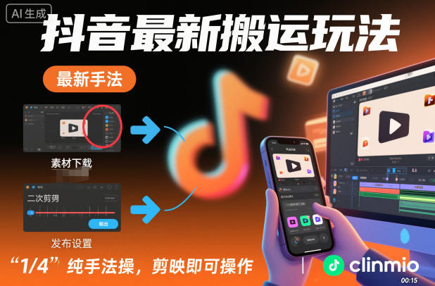 抖音最新搬运玩法，纯手法操作，剪映即可操作-互联网资源大全网