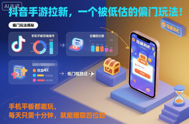 抖音手游拉新，一个被低估的偏门玩法！手机平板都能玩，每天只需十分钟，就能賺取四位数【揭秘】-互联网资源大全网