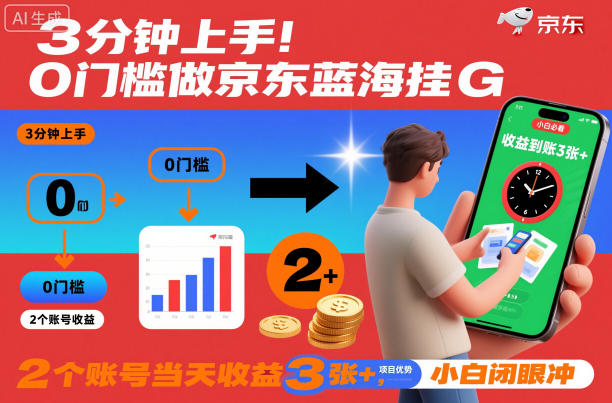 3分钟上手!0门槛做京东蓝海全自动掘金,2个账号当天收益3张+,小白闭眼冲【揭秘】-互联网资源大全网