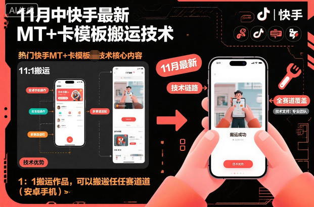 11月中快手最新MT+卡模板搬运技术，1：1搬运作品，可以搬运任何赛道（安卓手机）-互联网资源大全网