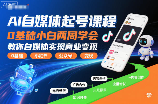 AI自媒体起号课程，0基础小白两周学会，教你自媒体实现商业变现-第一资源库