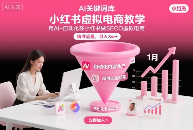 小红书虚拟电商项目,用AI+自动化在小红书做SEO虚拟电商,精准流量,月入3w+-互联网资源大全网
