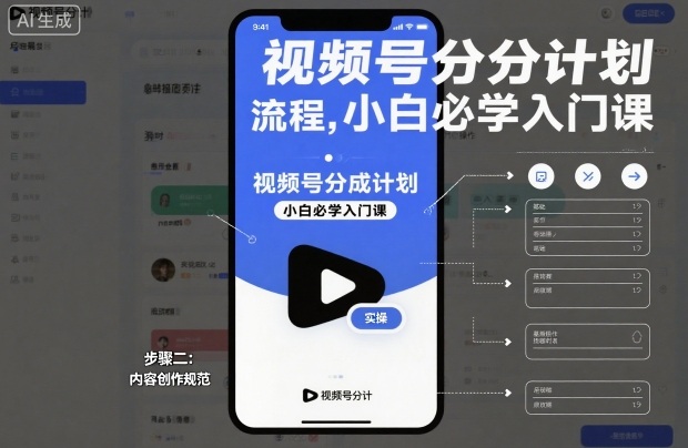 视频号分成计划实操流程,小白必学入门课-第一资源库
