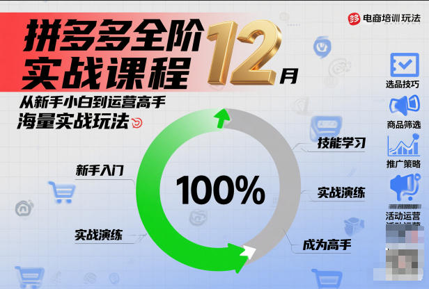 拼多多全阶实战课程12月,从新手小白到运营高手,海量实战玩法-第一资源库