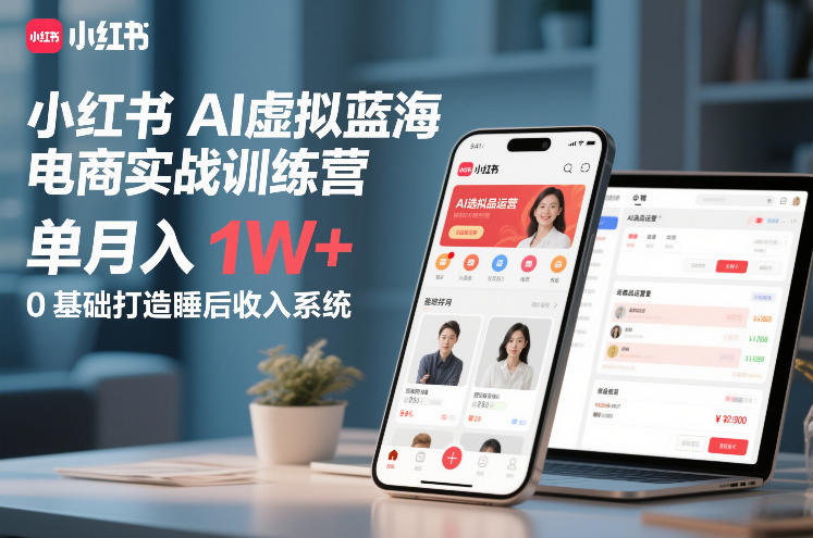 小红书AI虚拟蓝海电商实战训练营，单月入1W+，0基础打造睡后收入系统-第一资源库