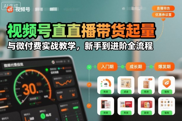 视频号直播带货起量与微付费实战教学,新手到进阶全流程(更新)-第一资源库