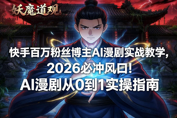 快手百万粉丝博主AI漫剧实战教学,2026必冲风口!AI漫剧从0到1实操指南-第一资源库