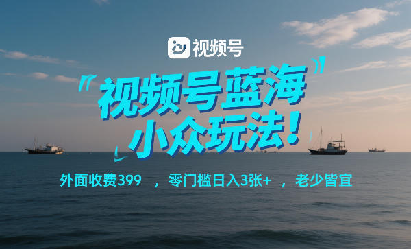 视频号蓝海小众玩法!外面收费399,零门槛日入3张+,老少皆宜-第一资源库