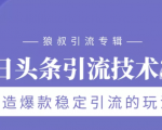 狼叔今日头条引流技术3.0,打造爆款稳定引流的玩法,VLOG引流技术-互联网资源大全网