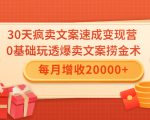 30天疯卖文案速成变现营,0基础玩透爆卖文案捞金术!每月增收20000+-互联网资源大全网