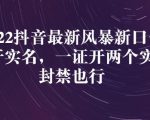 2022抖音最新风暴新口子:多开实名,一整开两个实名,封禁也行-互联网资源大全网