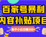 百家号暴利内容补贴项目,图文10元一条,视频30一条,新手小白日赚300+-互联网资源大全网