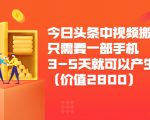 今日头条中视频搬运项目,只需要一部手机3-5天就可以产生利润(价值2800元)-互联网资源大全网