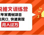 小说推文训练营，万年常青树项目，抓住风口，快速变现月入过万-互联网资源大全网